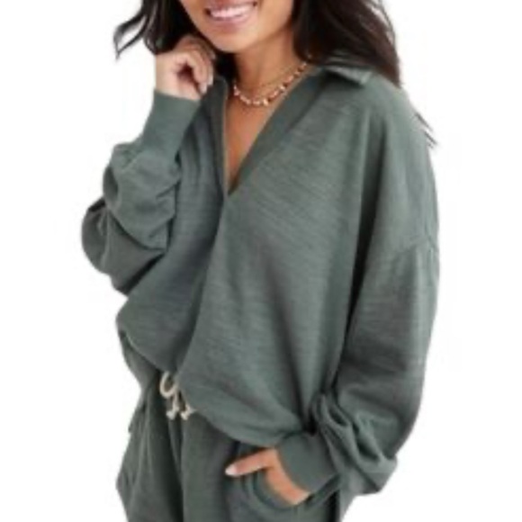 Aerie Polo Knit Sweater Sage Green Size S - Picture 1 of 6